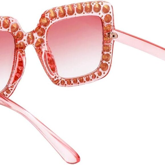Rhinestone Sunglasses Oversized Bling UV400 Retro Women Beach Disco - Picture 9 of 9